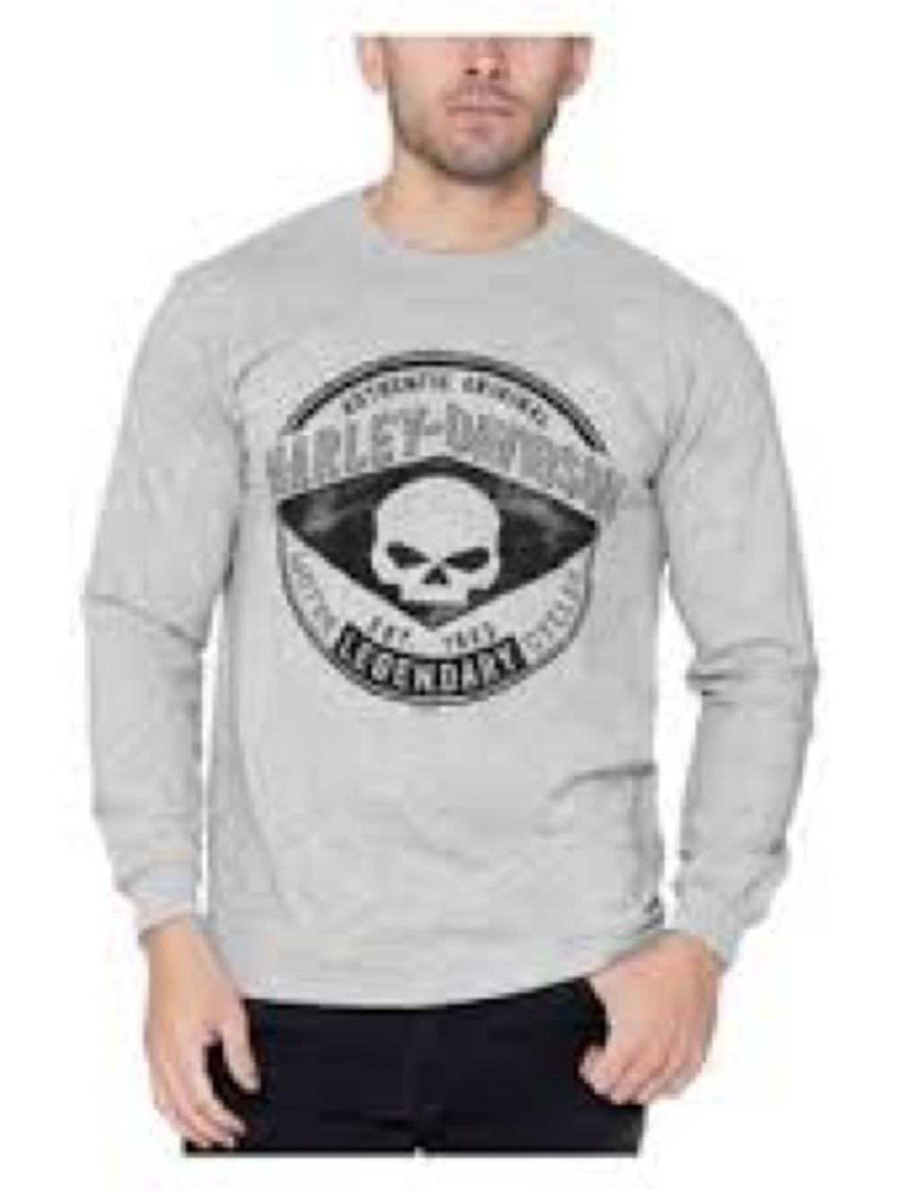 Harley Davidson Grey Long Sleeve Crew Neck Skull Graphic Tee M